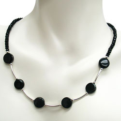 DaVonna Sterling Silver Black Onyx and Agate Necklace