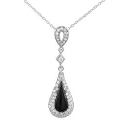 Sterling Silver Black Onyx Tear Drop CZ Necklace