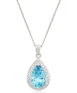 Sterling Silver Blue Topaz and CZ Necklace