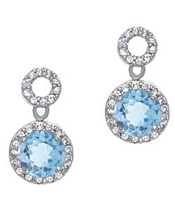 Sterling Silver Blue Topaz and CZ Circle Earrings