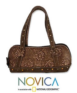 'Chocolate Daisies' Leather Handbag (Mexico)