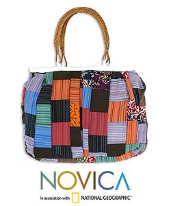 'Patchwork' Cotton and Ate Grass Handbag  (Indonesia)
