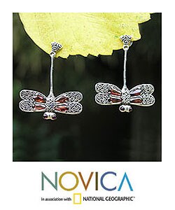 'Dragonfly' Sterling Silver and Garnet Earrings (Indonesia)