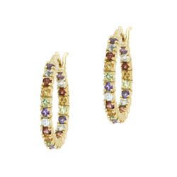 Sterling Silver 18k Gold Overlay Multi-gemstone Inside-out Hoop Earrings