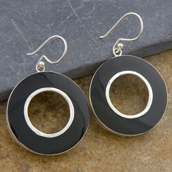 Black Bone Shell Round Silver Earrings (Indonesia)