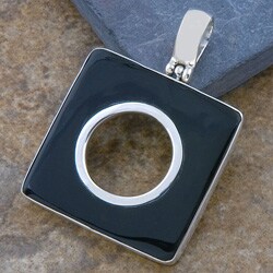 Black Bone Shell Square Silver Pendant (Indonesia)