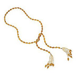 14k Gold Amber and FW Pearl Tasseled Necklace (4 mm)