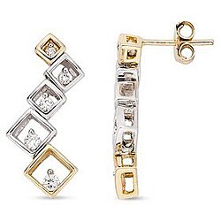 14k Two-tone Gold 1/3ct  TDW Diamond Square Earrings (H-I-J, I1-I2)