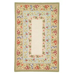 Hand-hooked Acorn Border Cool Wool Rug (5' x 8')