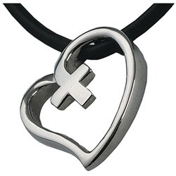 Stainless Steel Heart and Cross Pendant Necklace