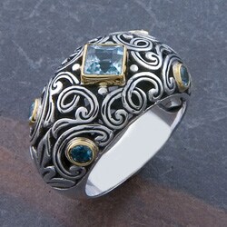 Sterling Silver 18k Gold and Blue Topaz Cawi Ring (Indonesia)