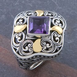 Sterling Silver 18k Gold Amethyst 'Cawi' Ring (Indonesia)