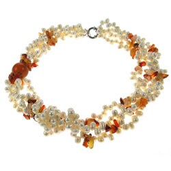 Maddy Emerson White Pearl and Red Agate Necklace (5-6 mm)