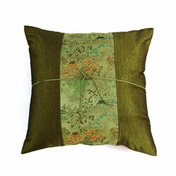 Silky Oriental Brocade Green Cushion Cover