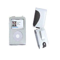 G5 and Classic iPod Black and White Leather Case