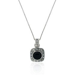 Sterling Silver Marcasite and Onyx Square Necklace