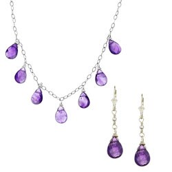 Sterling Silver Amethyst Necklace and Earrings Set