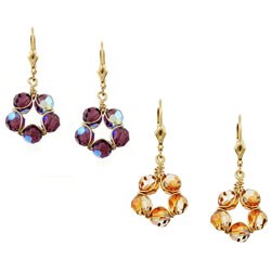 14k Goldfill Golden and Purple Crystal Circle Earrings (Set of 2)