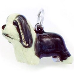 Sterling Silver Enamel Bearded Collie Dog Charm