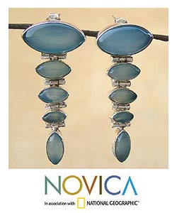 Sterling Silver Chalcedony 'India Blue' Earrings (India)