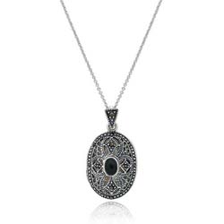Sterling Silver Marcasite and Onyx Oval Locket