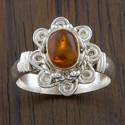 Sterling Silver Amber Handcrafted Ring (India)