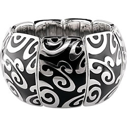 Sterling Silver Black Enamel Elastic Bangle