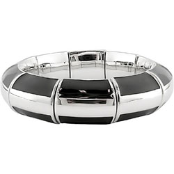Sterling Silver Black Enamel Elastic Bangle