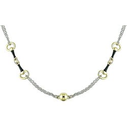 Sterling Silver Yellow Gold Black Enamel Necklace