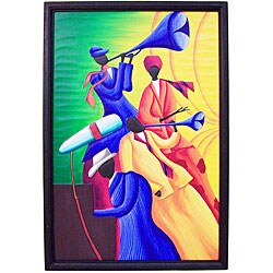 Hand-carved Wood 'Jazz' Painting (Indonesia)