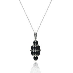 Sterling Silver Marcasite and Onyx Cluster Necklace