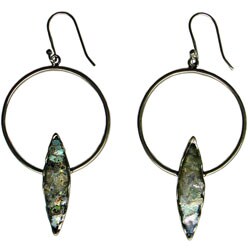 Large Sterling Roman Glass Hoop Earrings (Israel)