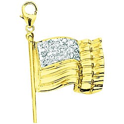 14k Yellow Gold Diamond American Flag Charm