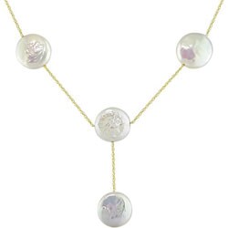 10k Gold Cultured Freshwater Coin Pearl Necklace (11-12 mm)