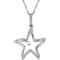 14k White Gold Diamond Accent Star Necklace