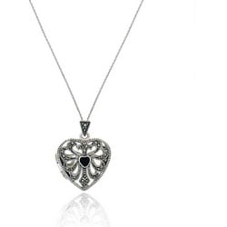 Sterling Silver Marcasite/ Onyx Heart Locket Necklace