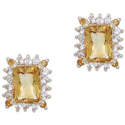 18k Gold Overlay Citrine and White Topaz Earrings