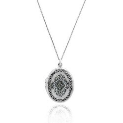 Sterling Silver Marcasite Oval Locket Necklace