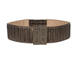 Fendi Women's Brown Leather Logo Plaque Wide Belt