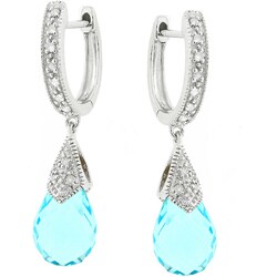 14k Gold Blue Topaz and 1/10ct TDW Diamond Drop Earrings