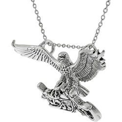 Sterling Silver Eagle with Motorcycle Necklace