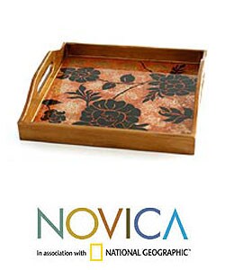 'Black Rose' Painted Glass Tray (Peru)