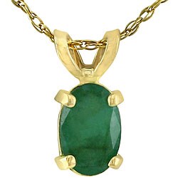 14k Yellow Gold Oval Emerald Necklace