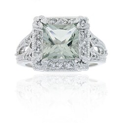 Sterling Silver Green Amethyst and CZ Ring