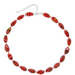 Sterling Silver Bright Red Venetian Glass Necklace