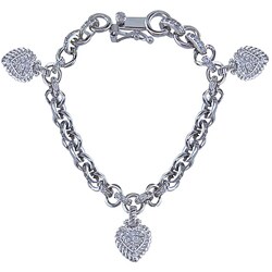 Sterling Silver Thick Chain CZ Heart Charm Bracelet