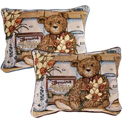 Teddy Bear Tapestry Pillows (Set of 2).