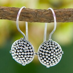Sterling Silver Beaded Button Earrings (Indonesia)