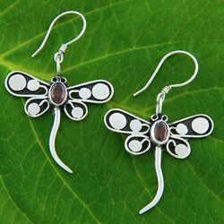 Sterling Silver Garnet 'Dragonfly' Earrings (Indonesia)