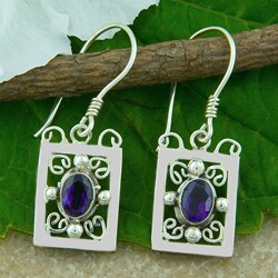Sterling Silver Amethyst Square Earrings (Indonesia)